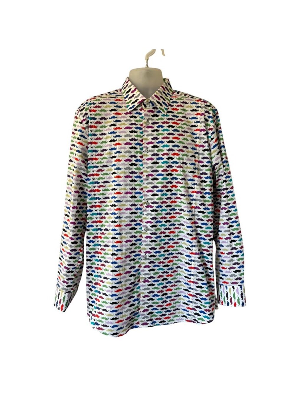 Coton Doux Mens Funky Mustache Colorful Shirt Long Sleeve Size 44x 17 1/2
